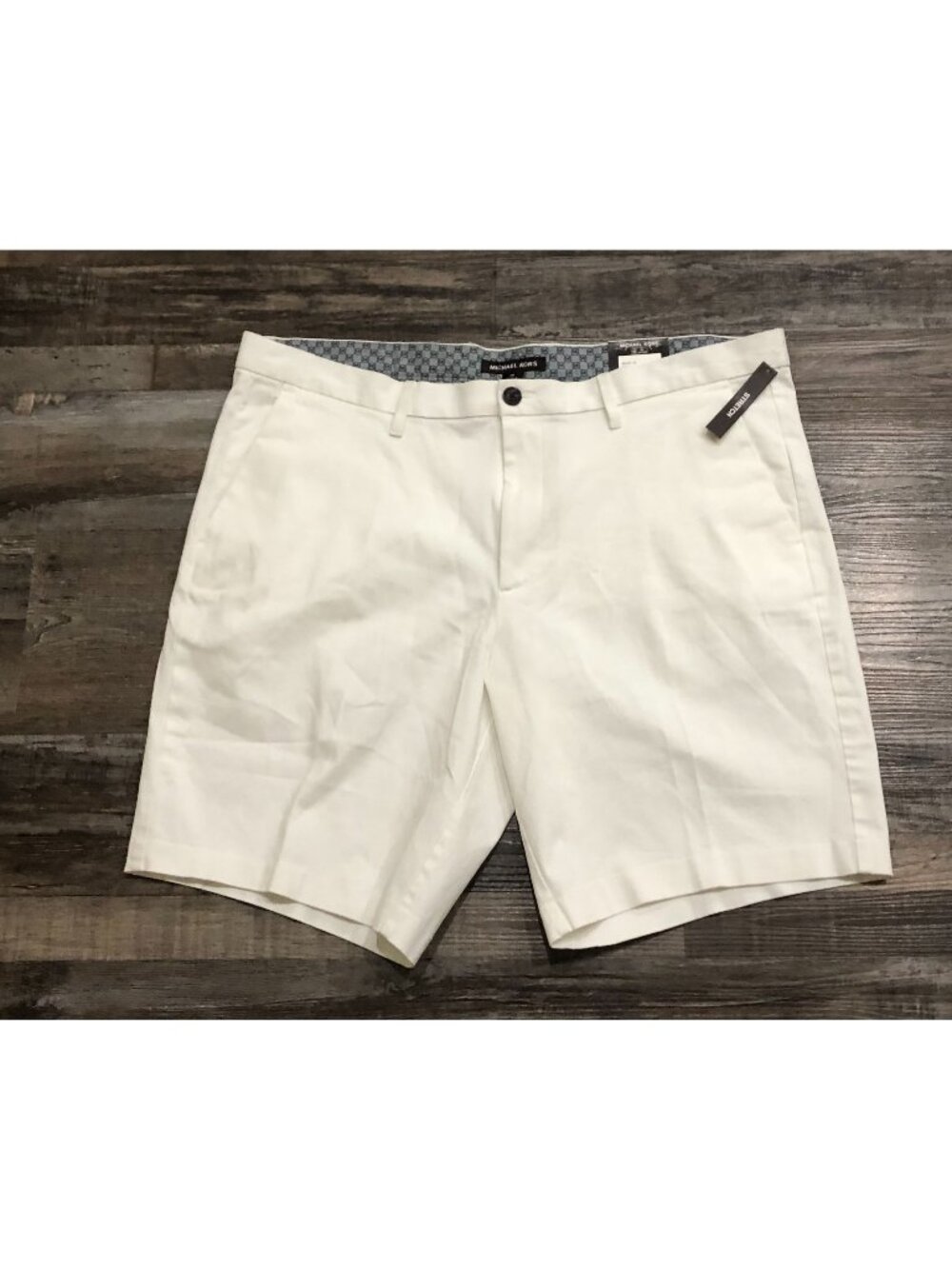Michael Kors Mens Size 38 White Flat Front Casual Chino Shorts New with $98 Tags